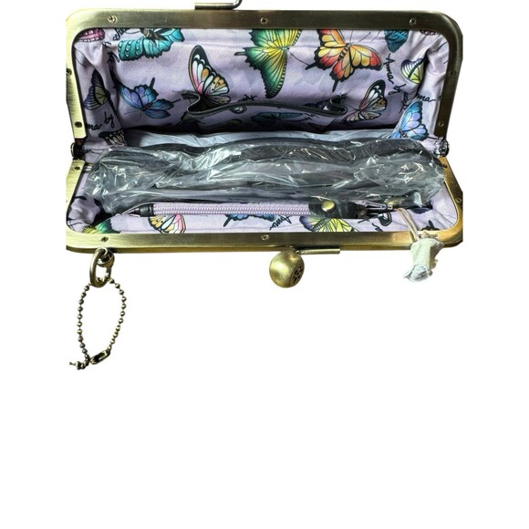 ANUSCHKA Black Woven Genuine Leather Handbag Kiss Lock Clutch Shoulder Bag Purse - Picture 4 of 6